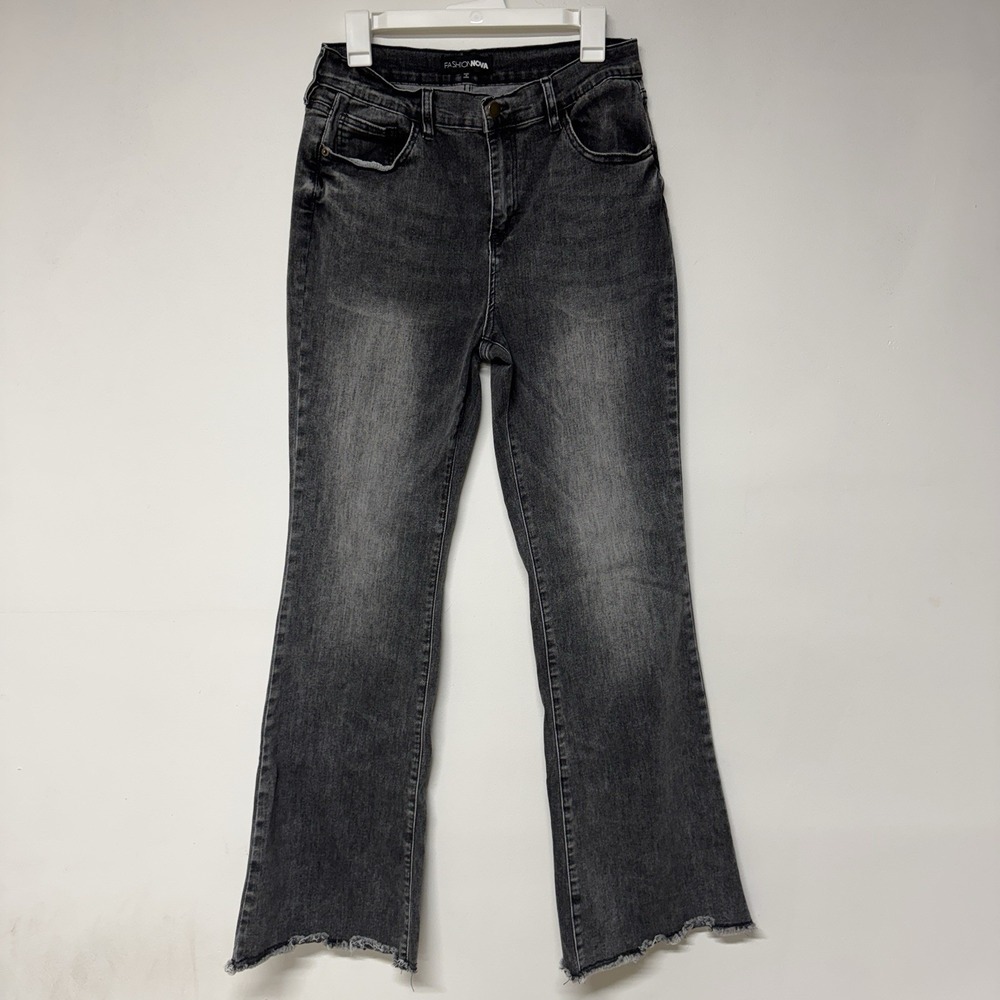 Fashion Nova Best Behavior Stretch Flare Jean Black Wash Size 13 High Rise